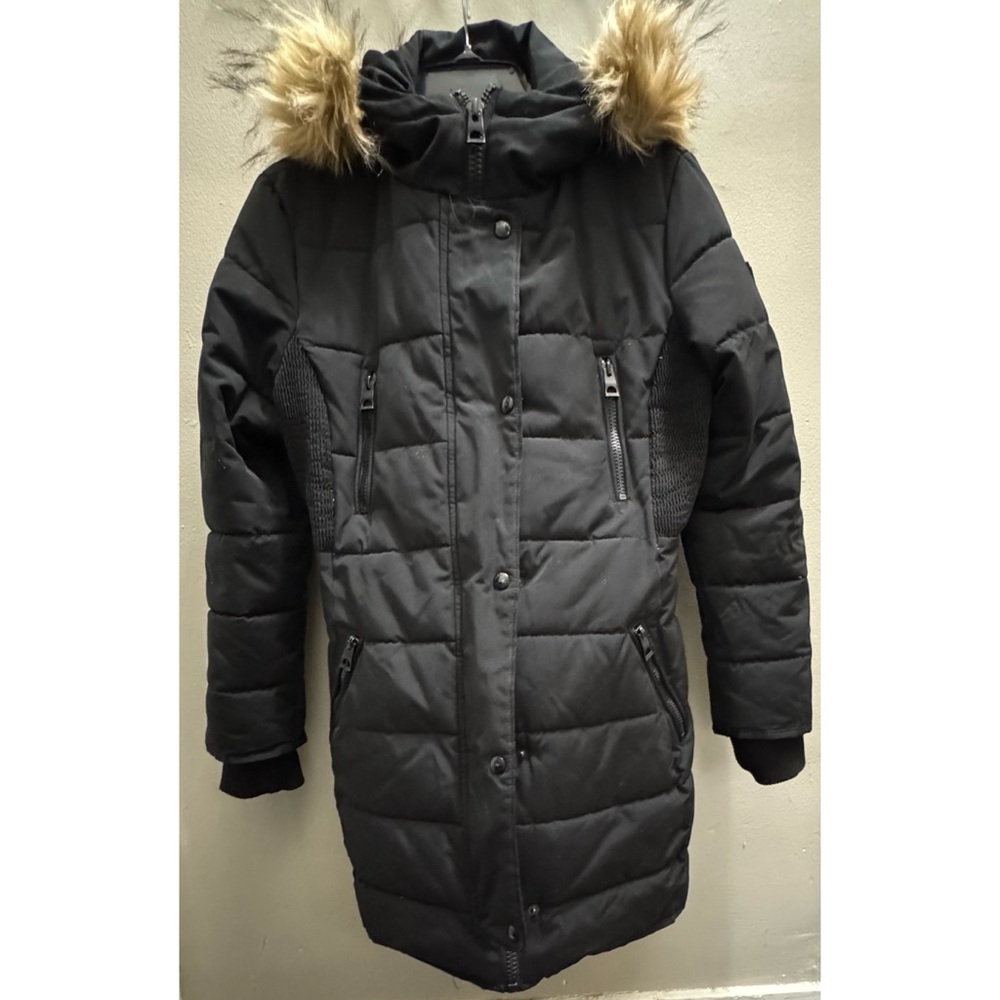 Guess black winter coat with hood